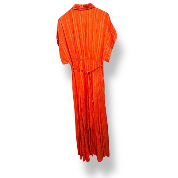 Free People Women's Medium Orange Metallic Stripe Maxi Dress Boho Festival Tie - Picture 3 of 15
